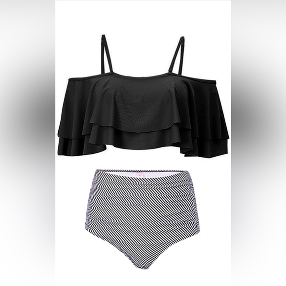 Tempt Me Two Piece High Waisted Black White Bikini Size Medium - Picture 2 of 10